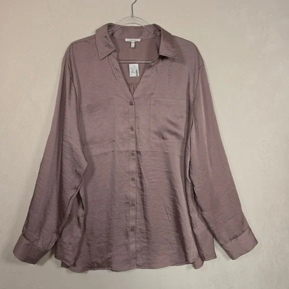 Maurices Button Down Shirt Womens 2X Mauve Satin Minimalist Office Professional - Picture 9 of 14